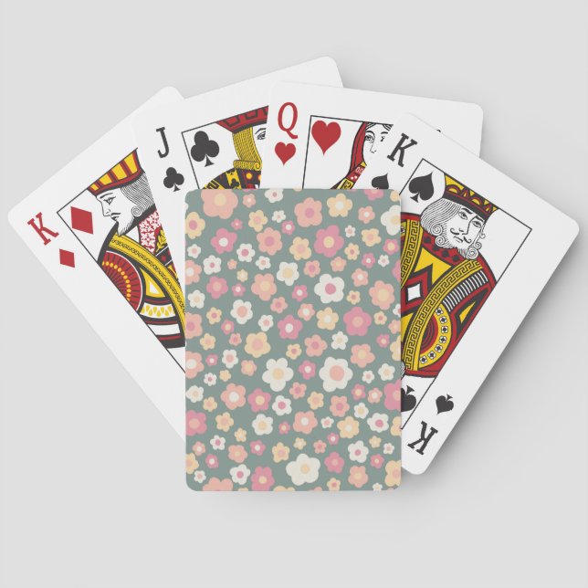 Colourful Daisies Retro Floral Pattern Cute Pastel Playing Cards (Back)