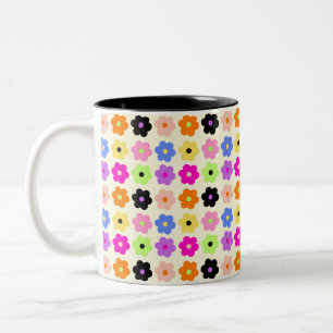 Colourful Daisies Retro Minimalist Floral Pattern Two-Tone Coffee Mug