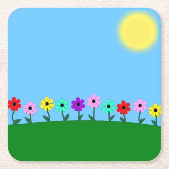 Colourful Daisies Square Paper Coaster (Front)