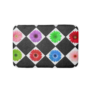 Colourful Daisy Black Rhomboid Bath Mat