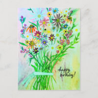 Colourful Daisy Bouquet Happy Birthday Green