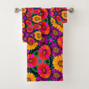 Colourful Daisy Bouquet Pattern Bath Towel Set
