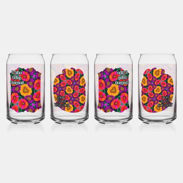Colourful Daisy Bouquet Pattern Can Glass (Front)