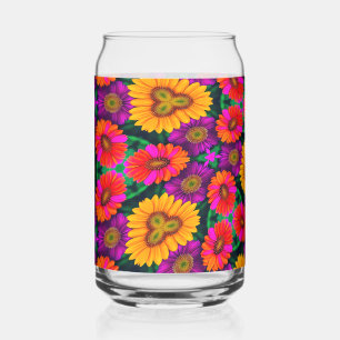 Colourful Daisy Bouquet Pattern Can Glass