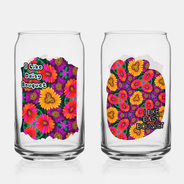 Colourful Daisy Bouquet Pattern Can Glass (Front)