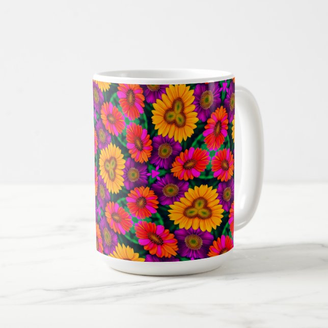 Colourful Daisy Bouquet Pattern Coffee Mug (Front Right)