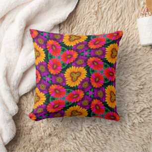 Colourful Daisy Bouquet Pattern Cushion