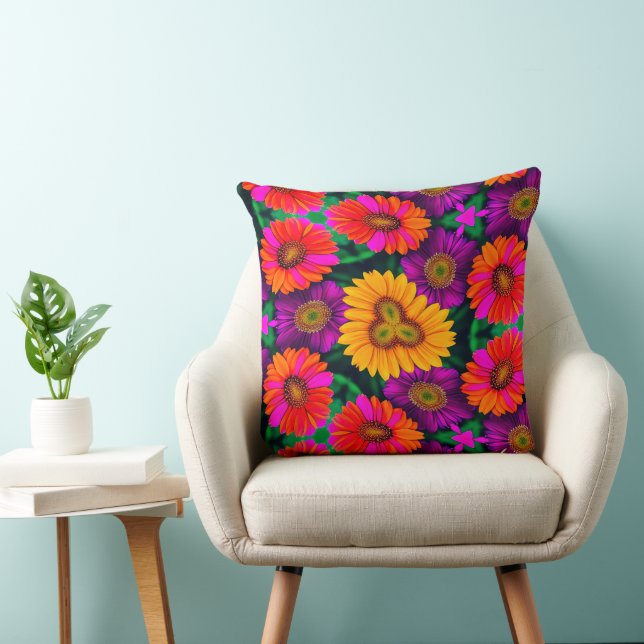 Colourful Daisy Bouquet Pattern Cushion (Chair)