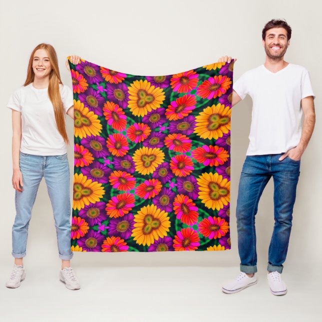 Colourful Daisy Bouquet Pattern Fleece Blanket (In Situ)