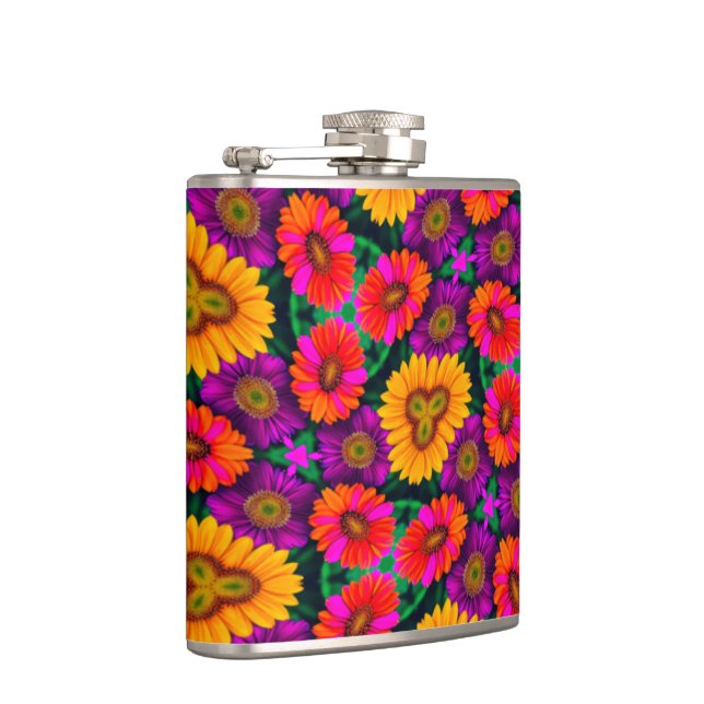Colourful Daisy Bouquet Pattern Hip Flask (Right)