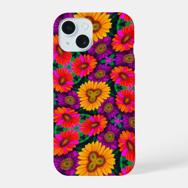Colourful Daisy Bouquet Pattern iPhone 15 Case (Back)