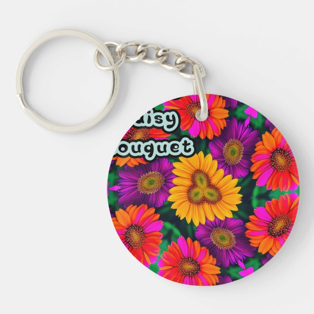 Colourful Daisy Bouquet Pattern Key Ring (Front)