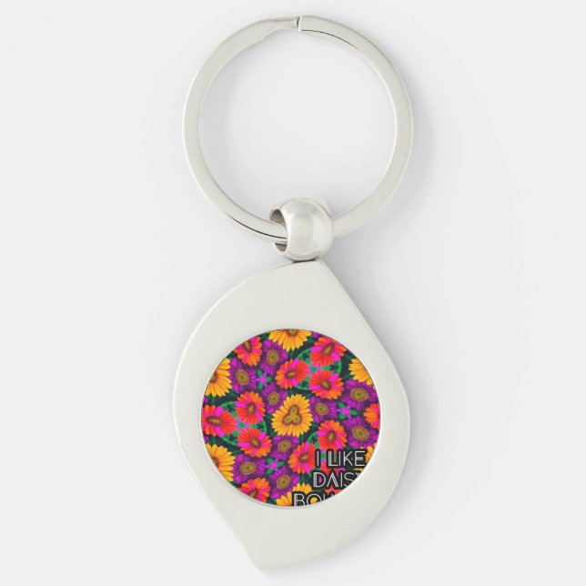 Colourful Daisy Bouquet Pattern Key Ring (Front)