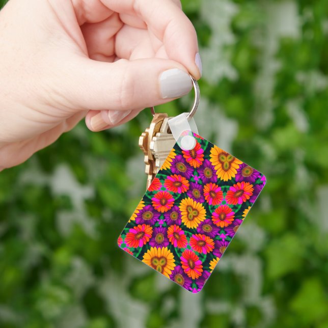 Colourful Daisy Bouquet Pattern Key Ring (Hand)