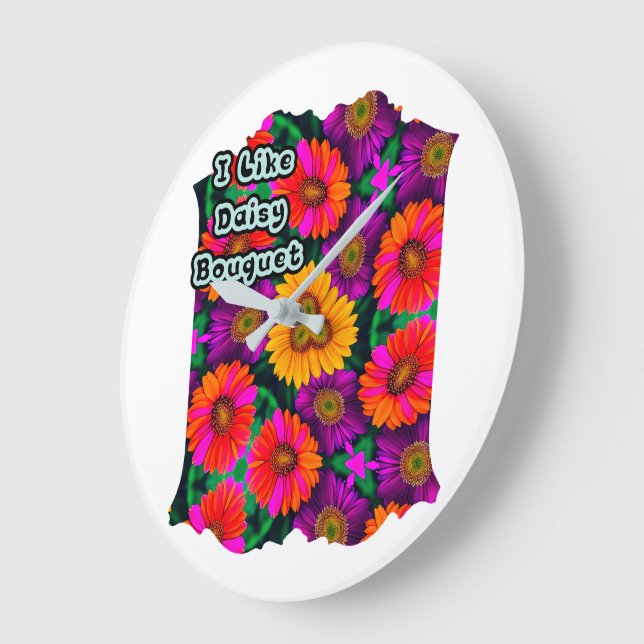 Colourful Daisy Bouquet Pattern Large Clock (Angle)