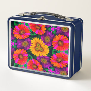 Colourful Daisy Bouquet Pattern Metal Lunch Box