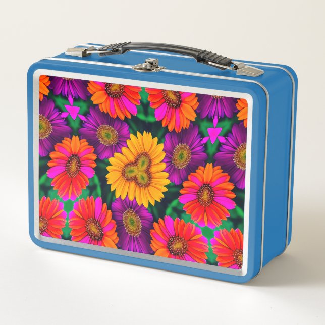 Colourful Daisy Bouquet Pattern Metal Lunch Box (Front)