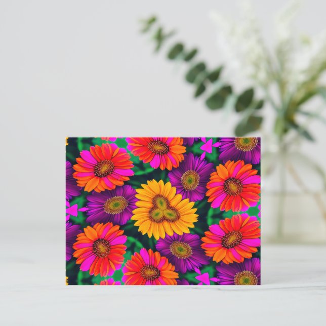 Colourful Daisy Bouquet Pattern Postcard (Standing Front)