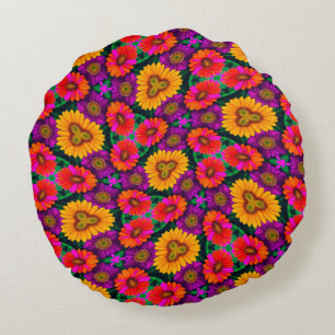 Colourful Daisy Bouquet Pattern Round Cushion