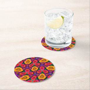 Colourful Daisy Bouquet Pattern Round Paper Coaster