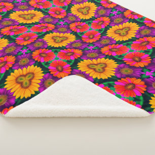 Colourful Daisy Bouquet Pattern Sherpa Blanket