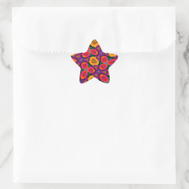 Colourful Daisy Bouquet Pattern Star Sticker (Bag)