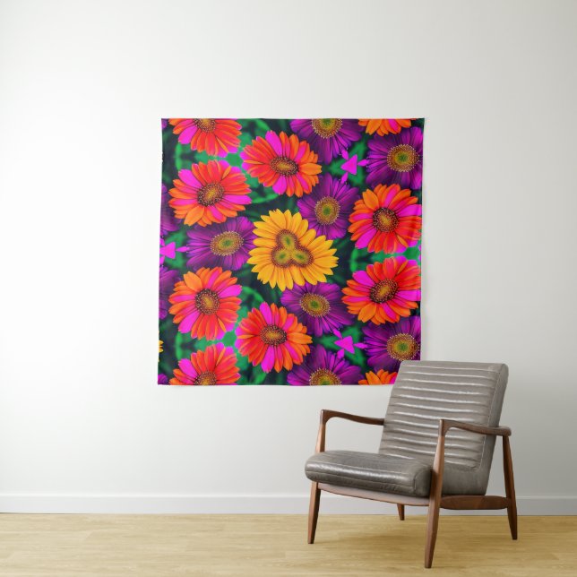 Colourful Daisy Bouquet Pattern Tapestry (In Situ)