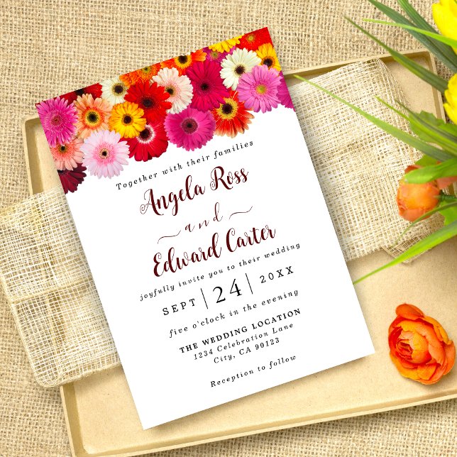 Colourful Daisy Florals Wedding Invitation (Creator Uploaded)
