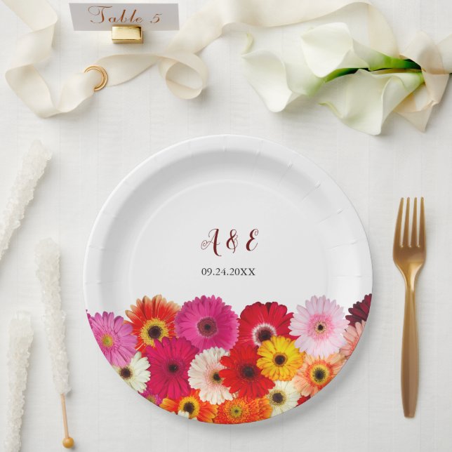 Colourful Daisy Florals Wedding  Paper Plate (Wedding)