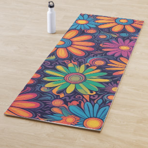 Colourful Daisy flower rustic psychedelic pattern Yoga Mat