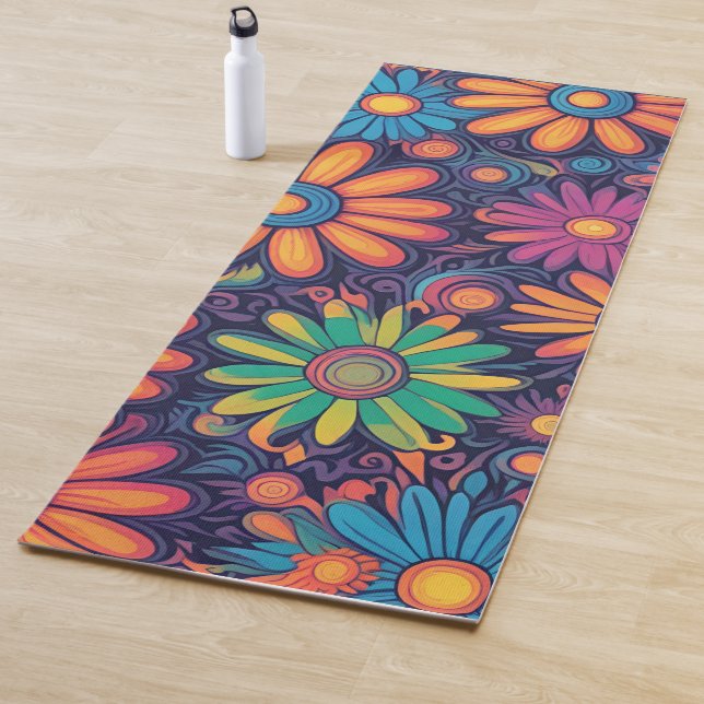 Colourful Daisy flower rustic psychedelic pattern  Yoga Mat (In Situ)