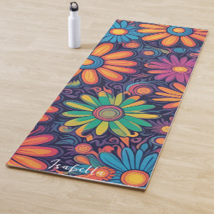 Colourful Daisy flower rustic psychedelic pattern Yoga Mat