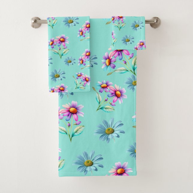 Colourful Daisy Flowers Bath Towel Set (Insitu)