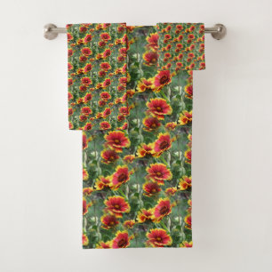 Colourful Daisy Flowers Nature Pattern Bath Towel Set