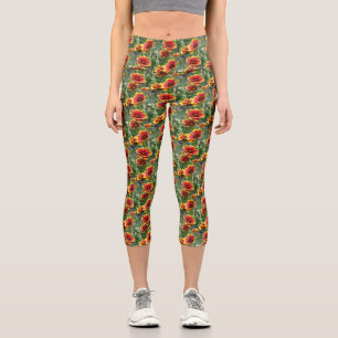 Colourful Daisy Flowers Nature Pattern Capri Leggings