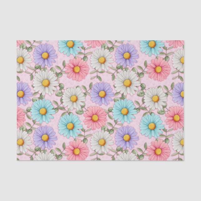Colourful Daisy Flowers Pink  Tissue Paper (Front)