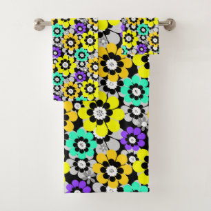 Colourful daisy flowers Yellow Turquoise Purple  Bath Towel Set