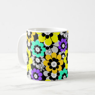 Colourful daisy flowers Yellow Turquoise Purple Coffee Mug