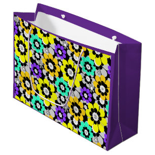 Colourful daisy flowers Yellow Turquoise Purple Large Gift Bag