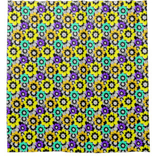 Colourful daisy flowers Yellow Turquoise Purple  Shower Curtain