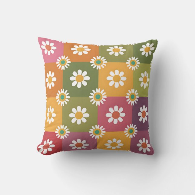 Colourful Daisy Patchwork  Cushion (Front)