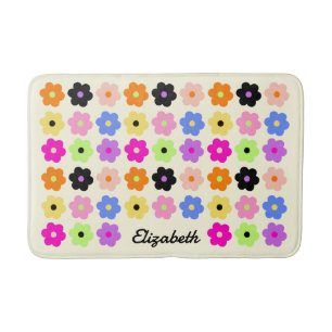 Colourful Daisy Pattern Minimalist Floral Name Bath Mat