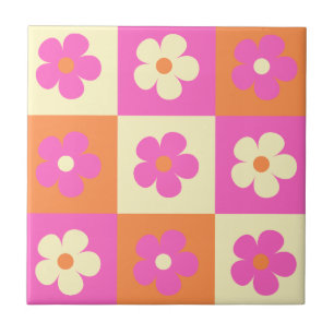 Colourful Daisy Pattern Retro BOHO Chic Floral Ceramic Tile