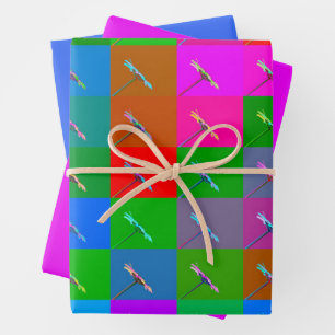 Colourful Daisy Squares, Abstract Pink Blue Wrapping Paper Sheet
