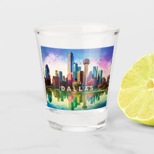Colourful Dallas Skyline Abstract Art Shot Glass