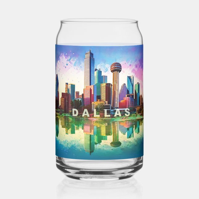 Colourful Dallas Skyline Can Glass (Back)