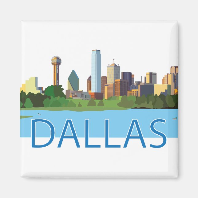 Colourful Dallas Skyline Illustration Magnet (Front)