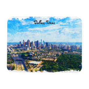 Colourful Dallas Texas Panorama City View Magnet