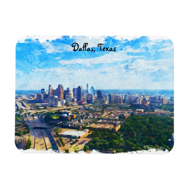 Colourful Dallas Texas Panorama City View Magnet (Horizontal)