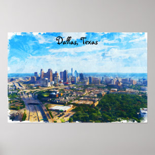 Colourful Dallas Texas Panorama City View Poster
